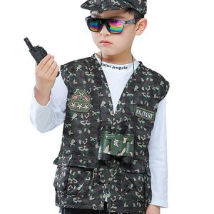 Carnival Army Kids Cosplay Green Polyester Set Kids Cosplay Costumes