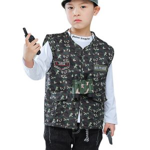 Carnival Army Kids Cosplay Green Waistcoat Polyester Set Kids Cosplay Costumes