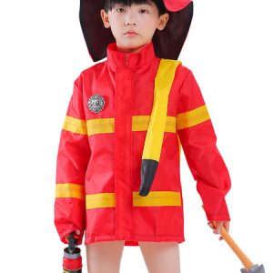 Carnival Children Fireman Red Cosplay Waistcoat Hat Polyester Set Kids Cosplay Costumes