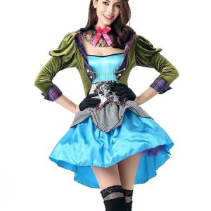 Carnival Circus Costume Mad Hatter Women Dress Set Halloween Holidays Costumes