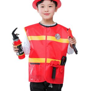 Carnival Fireman Kids Red Cosplay Polyester Set Kids Cosplay Costumes