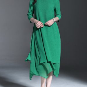 Casual 3/4 Sleeve Asymmetric Midi Dress