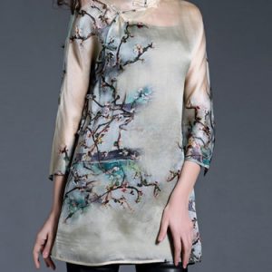 Casual 3/4 Sleeve Crew Neck H-line Floral Tunic