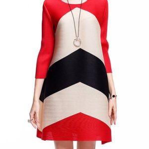 Casual 3/4 Sleeve Ribbed Mini Color-block Dress