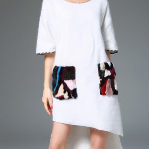 Casual Abstract Half Sleeve Knitted Asymmetrical Sweater Dress