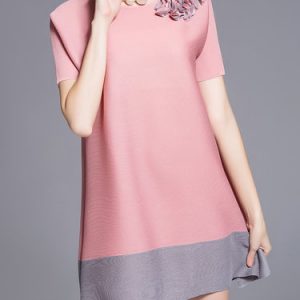 Casual Appliqued Short Sleeve Polyester Tunic