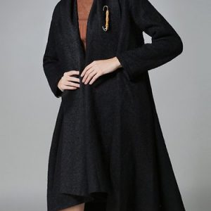 Casual Asymmetric Wool Blend Solid Coat