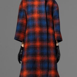 Casual Checkered/Plaid Long Sleeve Wool Blend Crew Neck Coat