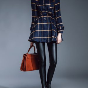 Casual Checkered/Plaid Wool Blend Long Sleeve Turtleneck Coat