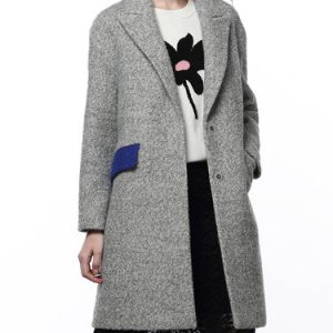 Casual Color-block Long Sleeve Wool blend Coat