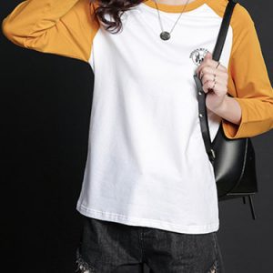 Casual Cotton-blend Color-block T-Shirt