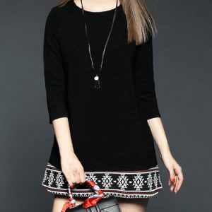 Casual Crew Neck 3/4 Sleeve Wool Blend Mini Dress