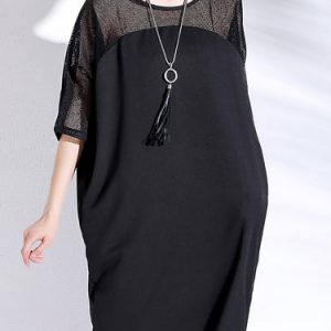 Casual Crew Neck Half Sleeve Polyester Midi Dress