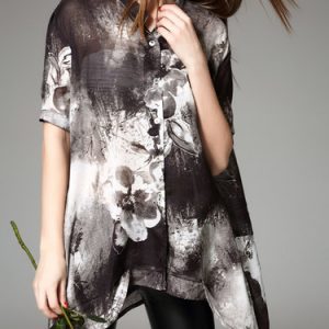 Casual Floral Printed Half Sleeve Asymmetrical Silk-blend Blouse