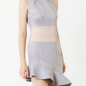 Casual Flounce Color-block Suede Sleeveless Mini Dress