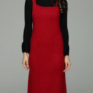 Casual H-line Knitted Pockets Spaghetti Sweater Dress