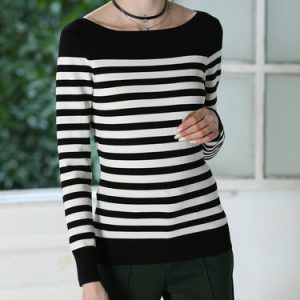 Casual H-line Long Sleeve Stripes Long Sleeved Top