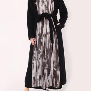 Casual H-line Wool Blend Solid Long Sleeve Coat with Belt