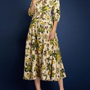 Casual Half Sleeve A-line Floral Midi Dress