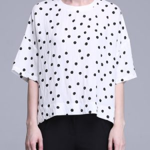 Casual Half Sleeve H-line Polka Dot Blouse