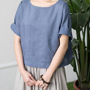 Casual Half Sleeve Linen Short Sleeved Top