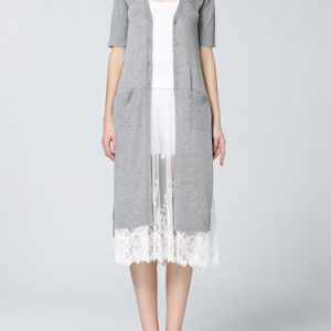 Casual Knitted Shift Viscose Half Sleeve Coat