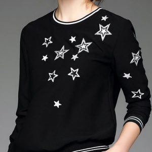 Casual Long Sleeve Appliqued Stars Blouse