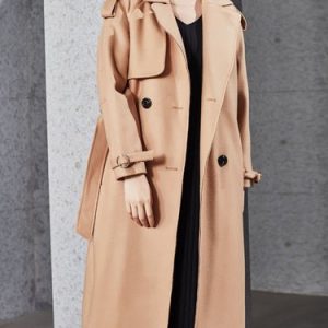 Casual Long Sleeve Buttoned Lapel Coat with Belt