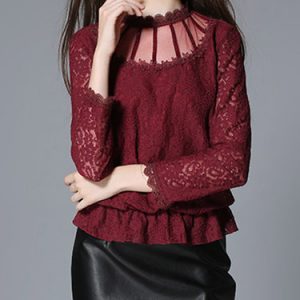 Casual Long Sleeve Mesh Paneled Blouse