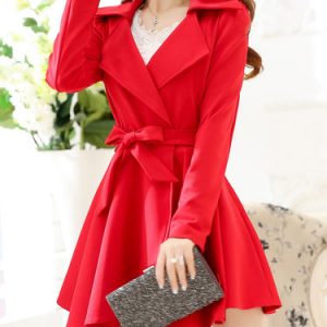 Casual Long Sleeve Ruffled Trench Coat with Belt