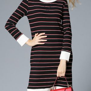 Casual Long Sleeve Stripes Midi Dress