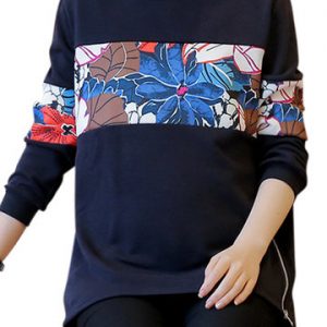 Casual Loose Printed Color Block Long Sleeve Maternity Women Sweatshirt