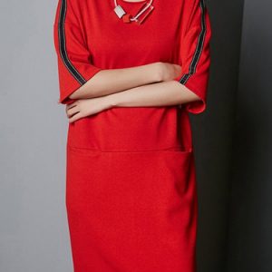 Casual Piping Crew Neck Midi Dress