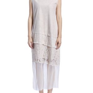 Casual Plain Paneled Lace Sleeveless Maxi Dress