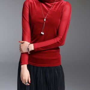 Casual Plain Velvet Turtleneck Long Sleeved Top