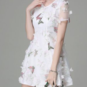 Casual Printed Short Sleeve Organza Mini Dress