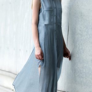 Casual Shift Silk Sleeveless Slit Shirt Dress