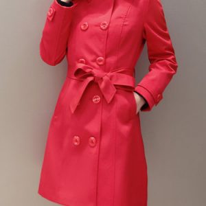 Casual Shirt Collar Buttoned Long Sleeve Trench Coat with Belt