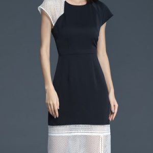 Casual Short Sleeve Color-block A-line Midi Dress