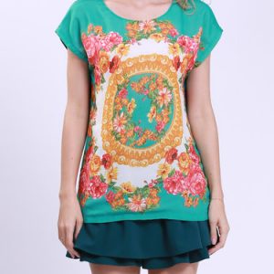 Casual Short Sleeve Floral Crew Neck Chiffon T-Shirt