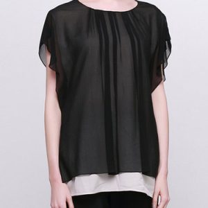 Casual Short Sleeve Silk H-line Crew Neck Blouse