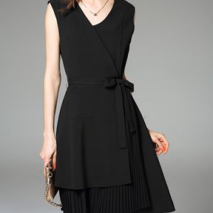 Casual Sleeveless Plain V Neck Midi Dress