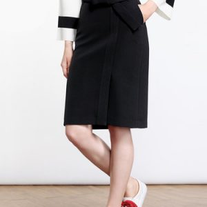 Casual Slit Solid Pencil Skirt with Belt