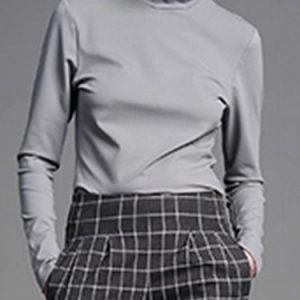 Casual Solid Turtleneck Long Sleeve Top