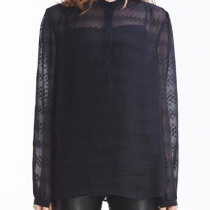 Casual Stand Collar See-through Look Chiffon Long Sleeve Blouse