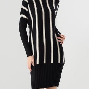 Casual Stripes Cotton-blend Long Sleeve Sweater Dress