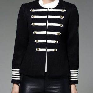 Casual Wool Blend Crew Neck Long Sleeve Color-block Coat