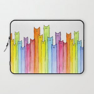 Cat Rainbow Watercolor Pattern Computer Cover by Olechka - Laptop Sleeve - 13"