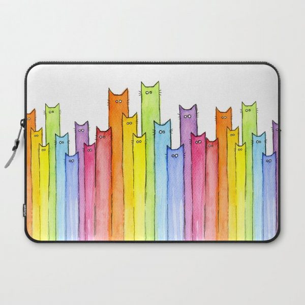 Cat Rainbow Watercolor Pattern Computer Cover by Olechka - Laptop Sleeve - 15"