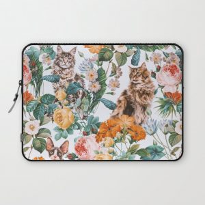 Cat and Floral Pattern III Computer Cover by Burcu Korkmazyurek - Laptop Sleeve - 13"